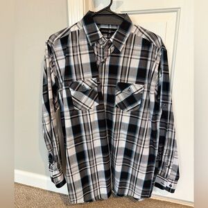 Beverly Hills Polo Club Gray and Blue Plaid Shirt